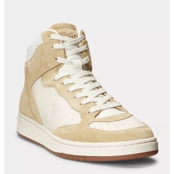 Polo Ralph Lauren Men's Court Leather-Suede High-Top Sneaker Bone/Ecru Choose Sz - Picture 1 of 6